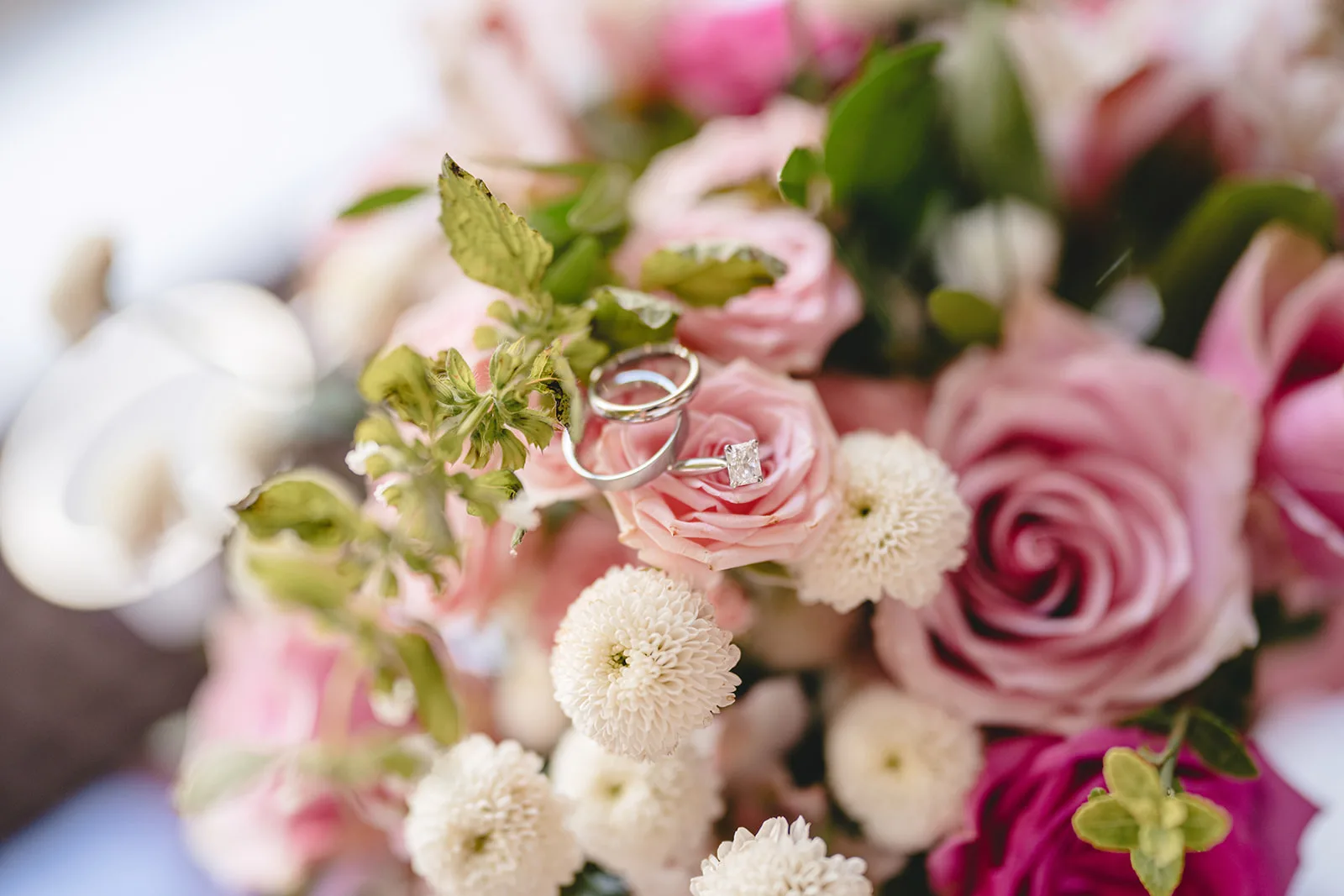 Bridal bouquet and engagement ring in harmonious composition